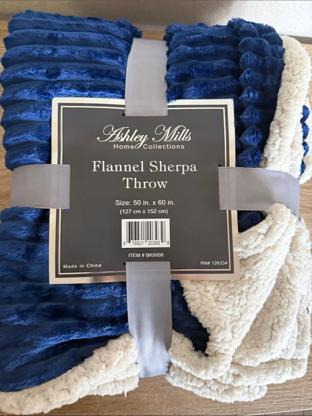 Plush Blue Flannel Sherpa Throw